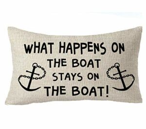 What Happens On The Boat Stays On The Boat Anchor Throw Pillow Cover Cushion Case Cotton Linen Material Decorative 12x20 inches