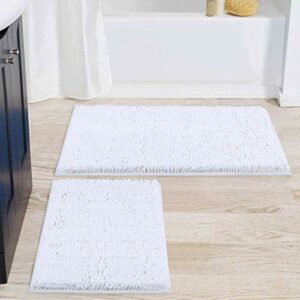 Smiry Bathroom Rugs and Mats Set, 2 Piece Chenille Bath Mat Set, Machine Wash Dry, Non Slip Absorbent Shaggy Bath Rug for Bath Room, Shower and Tub (20