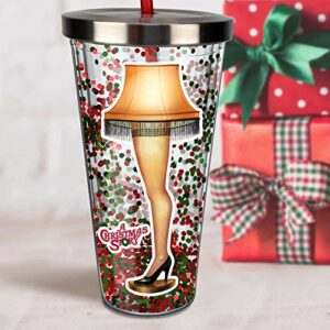 Spoontiques Leg Lamp Glitter Cup w/Straw,Red & Green,One Size