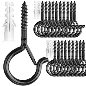 PlusRoc 20 Pack String Light Hooks, Screw in Hooks for Hanging Outdoor String Lights Patio Lights, Heavy Duty 2.2 Inch Black Eye Hook Cup Hook Q-Hanger, Wall Wood Ceiling Mount