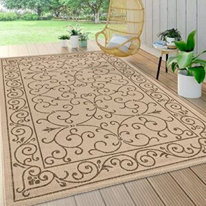 JONATHAN Y SMB106A-3 Charleston Vintage Filigree Textured Weave Indoor Outdoor Area-Rug Classic Coastal Easy-Cleaning Bedroom Kitchen Backyard Patio Non Shedding, 3 X 5, Beige/Brown