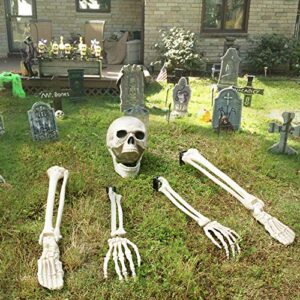 Realistic Skeleton Bones and Skull Halloween Decoration 5 Set, Creepy Graveyard Groundbreaker Include Skull,Arm,Hand,Leg,Feet , Lawn Ground Yard Stake Decor for Thanksgiving Home Outdoor Party Garden
