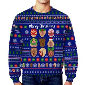 Ugly Christmas Hoodies for Men Novelty Winter Xmas Funny Ugly Dirty Dildos Secret Printed Casual Loose Crew Neck Hoodie Blue