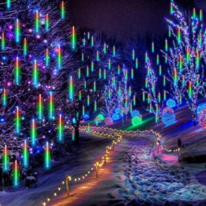 Falling Rain Lights 11.8 inch 8 Tube 192 LEDs, Meteor Shower Lights Waterproof, Icicle Snow Fall String Cascading Lights, Christmas Lights for Holiday Party Wedding, Garden Decoration (Colorful)