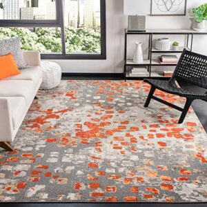 SAFAVIEH Madison Collection 9' x 12' Grey/Orange MAD425H Boho Abstract Distressed Non-Shedding Living Room Bedroom Dining Home Office Area Rug