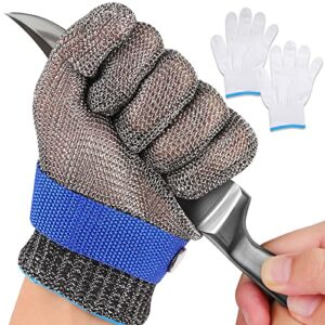 Herda Level 9 Cut Resistant Gloves, Stainless Steel Safety Kitchen Cut Glove for Meat Cutting, Fish Fillet Processing, Oyster Shucking Butcher Work Gloves (L)