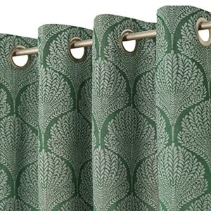 Decoberry Blackout Curtain Set - Includes 2 Jade Green Leaf Pattern Curtains, Phyllis, 100% Light Blocking, Sound Filtering, Thermal Insulation - Traditional Design with Grommet Heading - 52