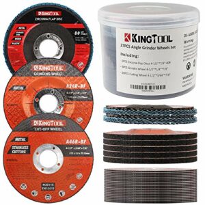 KingTool 27pcs Angle Grinder Wheel Set, Grinder Disc Set Includes 20pcs Cutting Wheel, 5pcs Grinding Wheel, 2pcs Flap Discs with 4-1/2