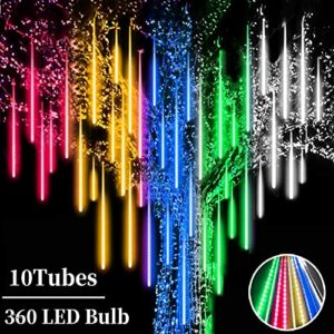 Roytong Waterproof Cascading 10tube 360LED Meteor Shower Rain Lights Snow Falling Rain Outdoor Light for Christmas Tree Decoration(Colorful, 11.8)